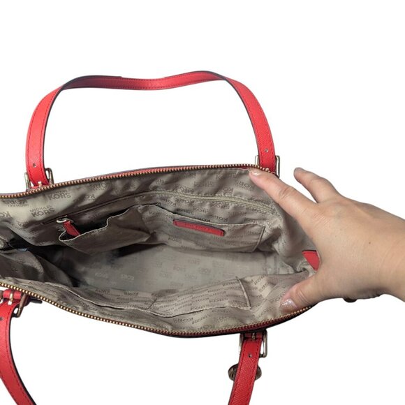 Michael Kors Ciara LG Tote Bag Leather Luggage Vibrant Red - See Description - Picture 8 of 10